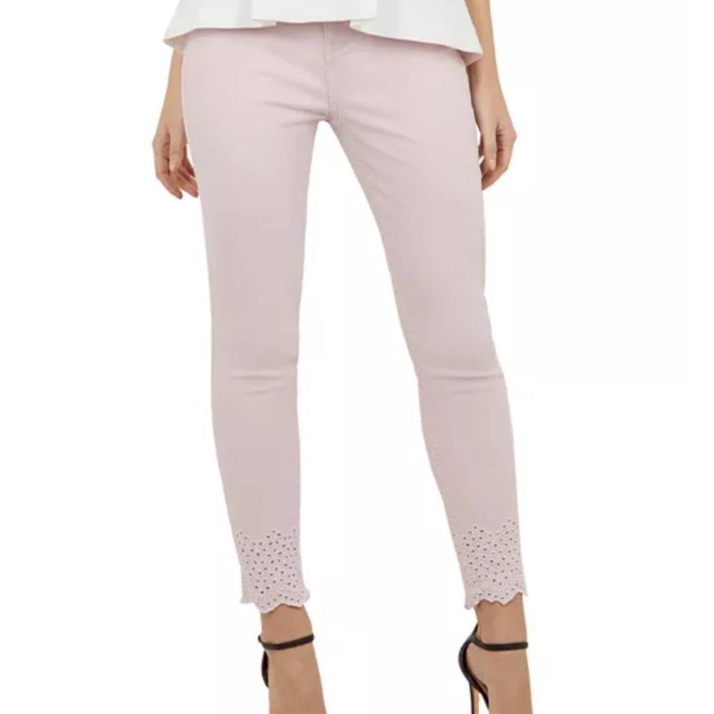 Ted Baker London Pink Massiee Embroidered Skinny Cropped Jeans Size 28 NWT